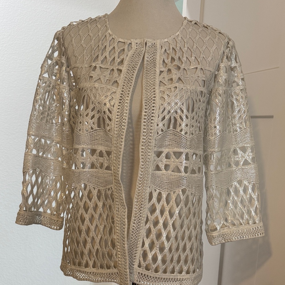 NWT Chico's White with Silver Crochet Cardigan Top